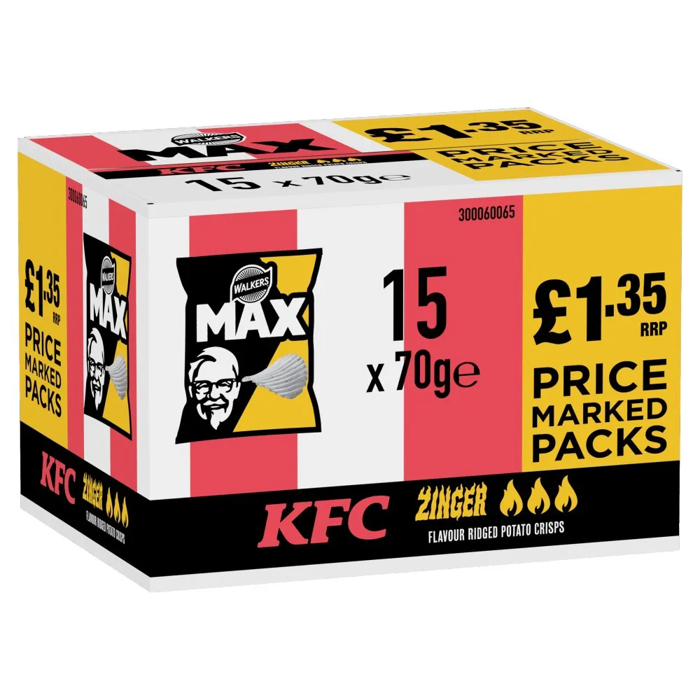 Walkers MAX KFC Zinger Chicken Crisps 70g PMP £1.35 RRP 70g × 15 × 1 – Walkers